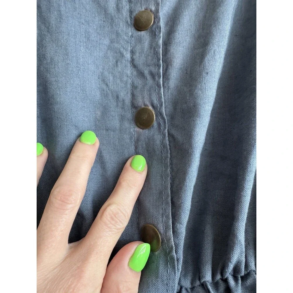 Conscious Clothing Blue Chambray A-Line Button-Front Cap Sleeve Dress S